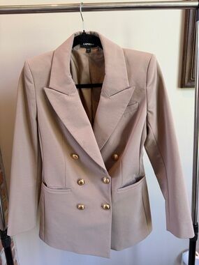 Express Women's Double-Breasted Blazer Jacket in Beige
